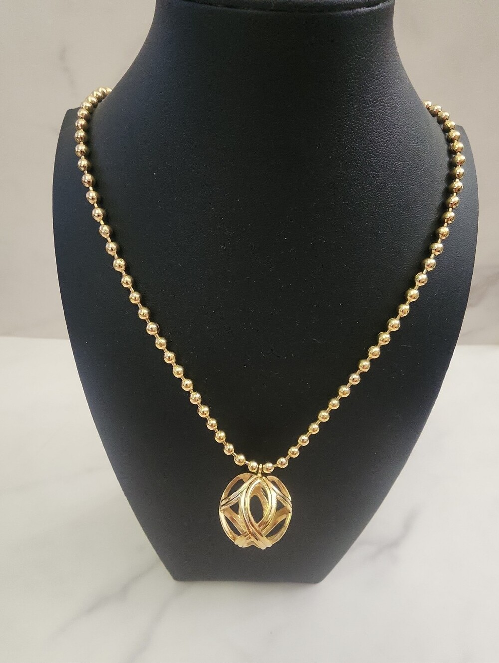 Authentic Vintage Gold Tone Dior Sphere Pendant Beaded Necklace